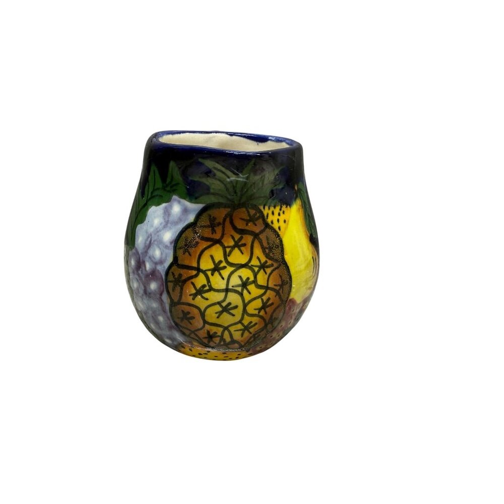 VTG Tonala Hand-Painted Mexican Ceramic Sm Pitcher pineapple Fruit Cottagecore